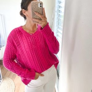 Splendid Cable Knit Sweater Pink Size Medium